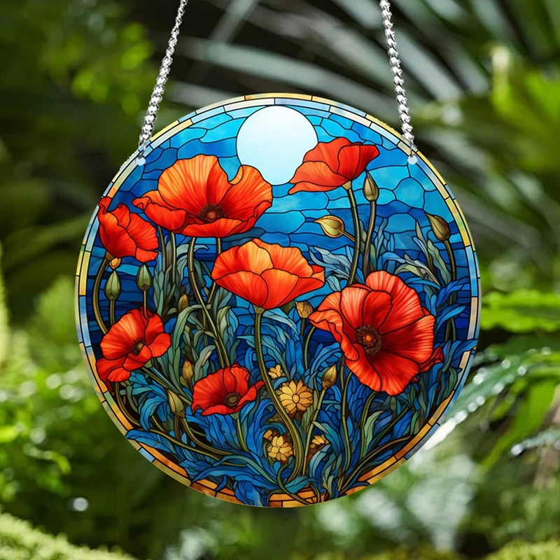 T02C!-4PCS Acrylic Disc Pendant With Chain European Retro Pendant Colorful Flower Women's Accessories