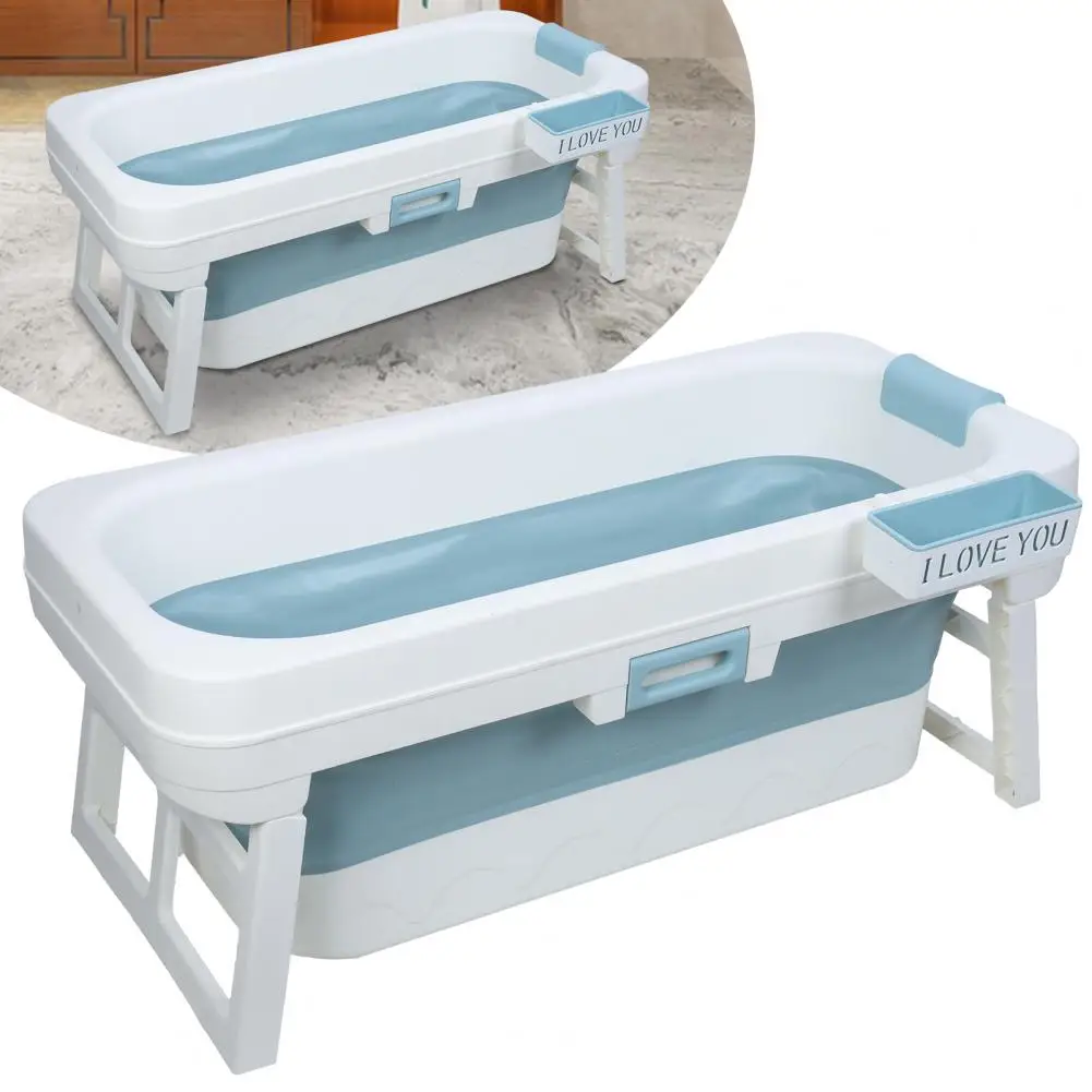 51 Inch Folding Bathtub, Bottom Side Drainage Freestanding Surround Collapsible Tub With Flip-up Handle, No Lids Bathtub