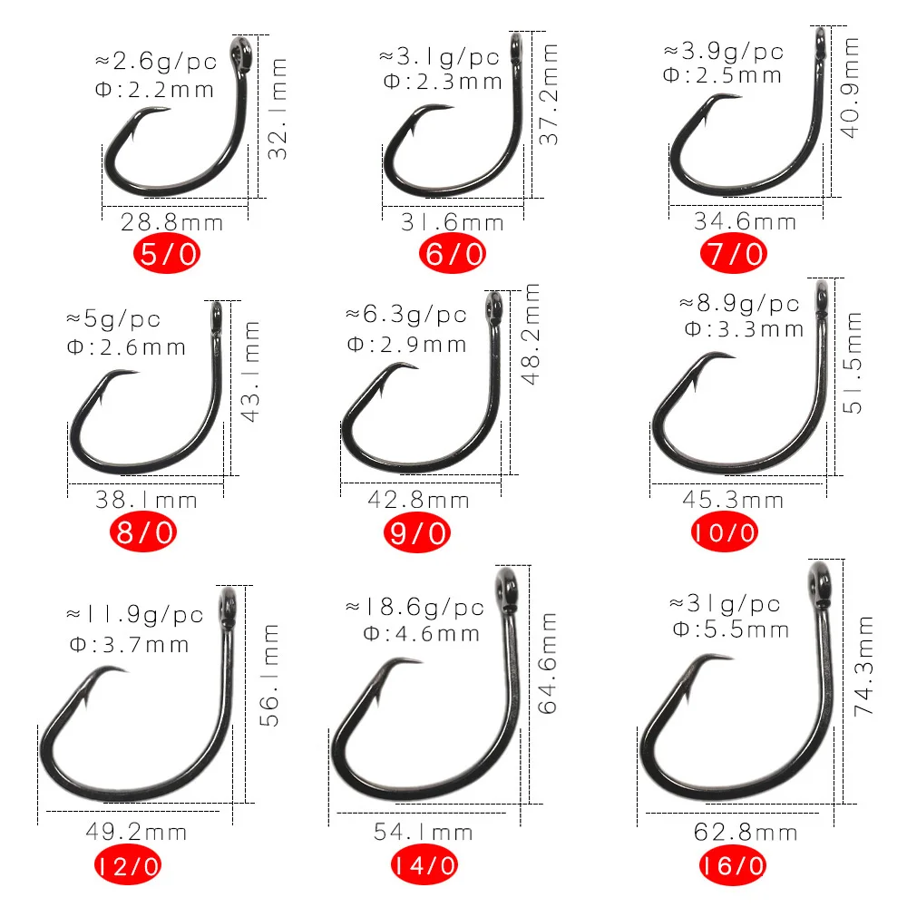 Elllv 4X Heavy Mutsu Circle Super Strong Saltwater Boat Fishing Trolling Hook Offset 5/0 - 16/0 for Grouper Snapper Tuna Shark