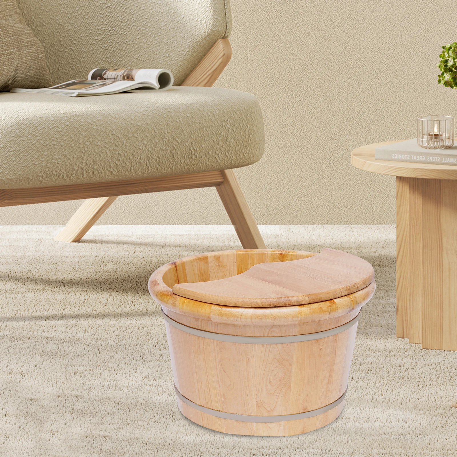 Wooden Bucket Foot Bath Massager Foot Bath Bucket with Cover Plate Portable Basin