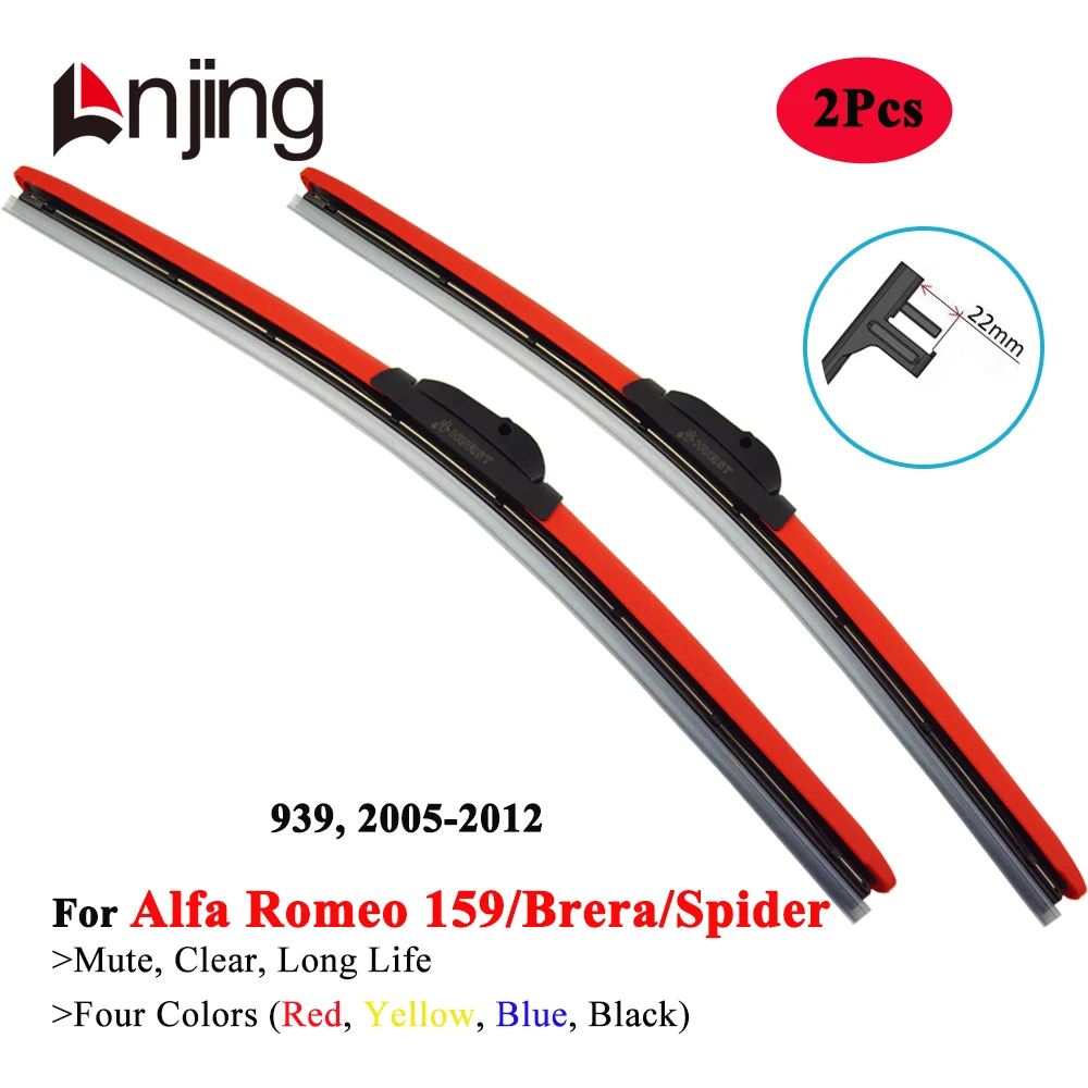 

LNJING Colorful Hybrid Wiper Blades For Alfa Romeo 159 Brera Spider 939 2005 2006 2007 2008 2009 2010 2011 2012 Car Accessories