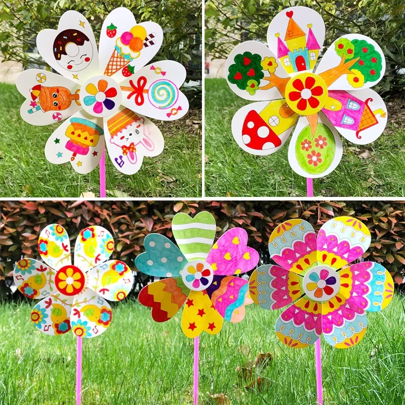 Blank Windmill DIY Art Material Kit for Children Graffiti Coloring Educational Toys Handmade Craft Making Kindergarten Supplies