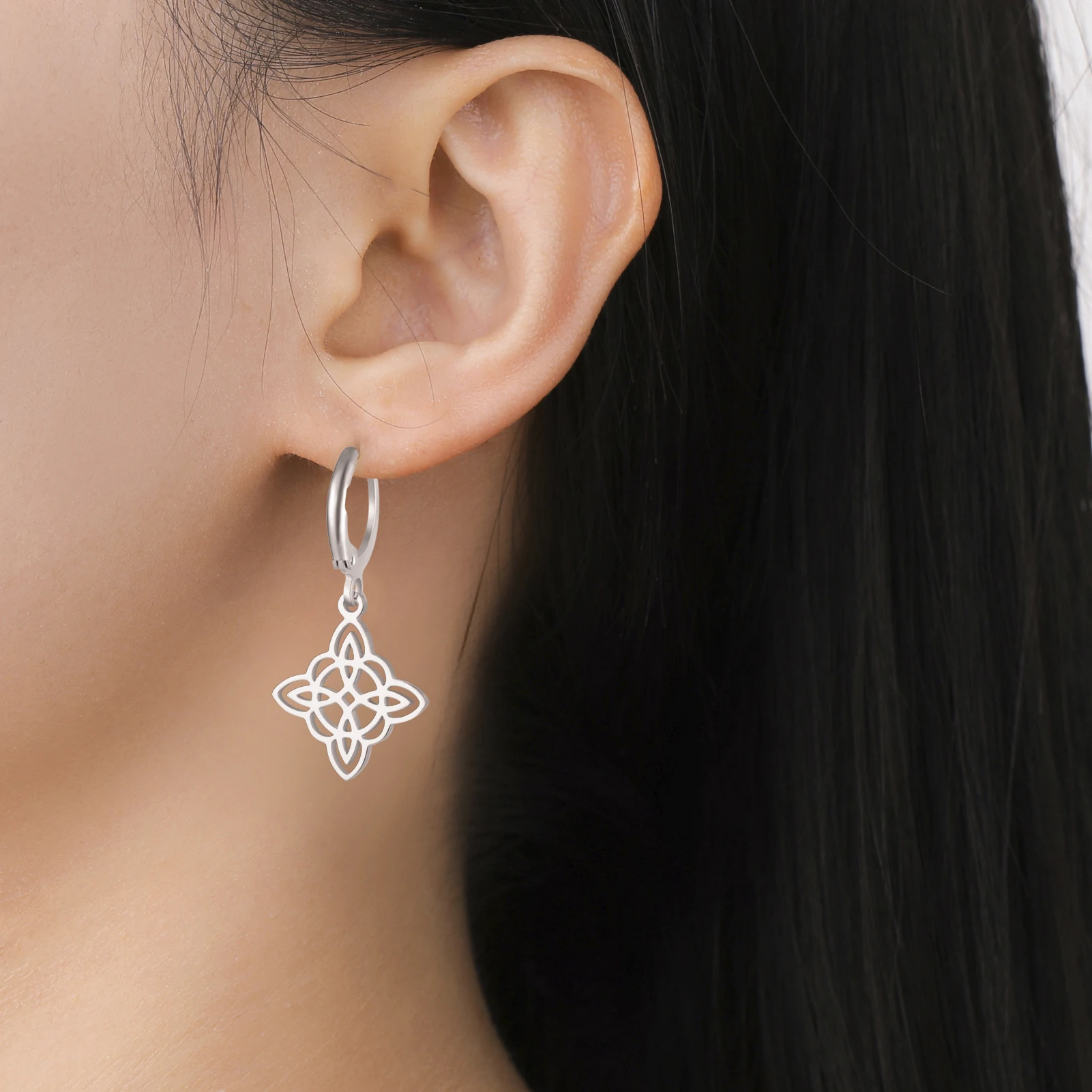 Irish Witch Knot Pendant Earrings Stainless Steel Women's Witchcraft Lucky Talisman Celtic Knot Jewelry Gift pendant earrings
