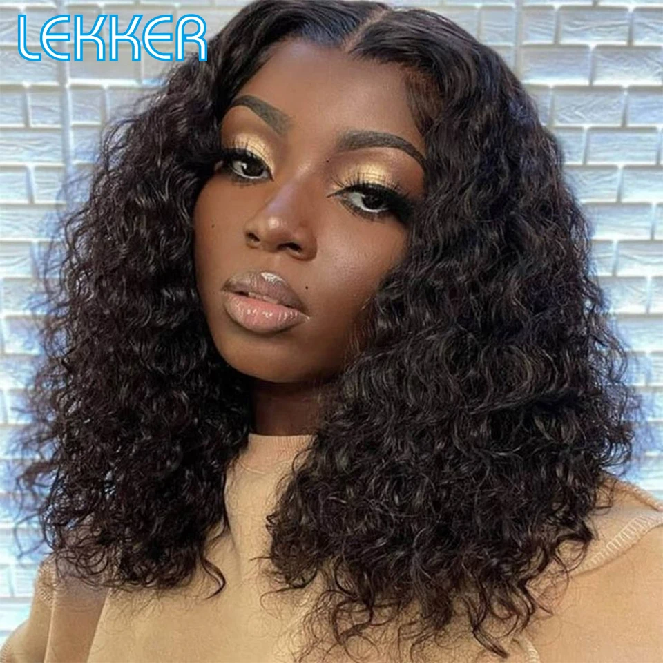 

Lekker Short Deep Curly Bob 13x6x1 Lace Front Human Hair Wigs For Women Brazilian Remy Hair Transparent Lace Middle Part 250%