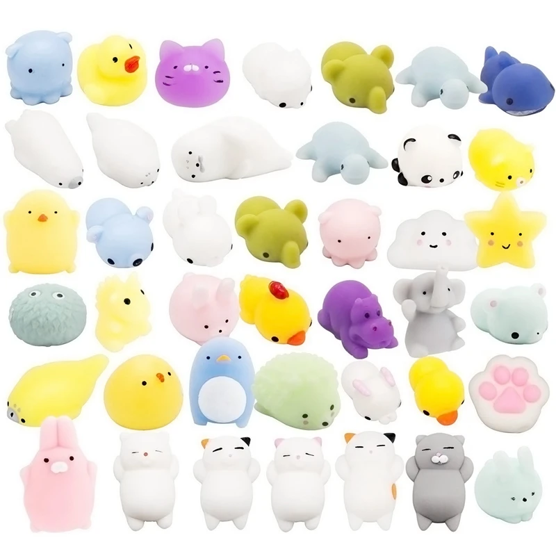 Random 30 Pcs Cute Animal Mochi Squishy, Kawaii Mini Soft Squeeze Toy,Fidget Hand Toy for Kids Gift,Stress Relief,Decoration, 30