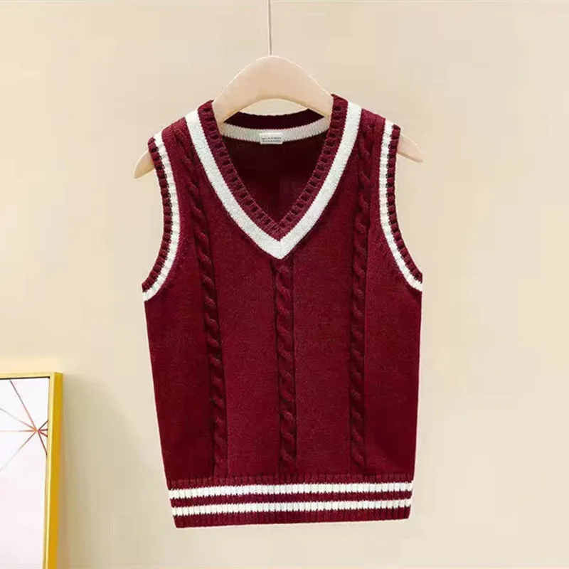 Children's School Uniform Vest Kids Knitted Pullover Outerwear Coat For Teen Boys Girls 4 6 8 10 12 14 Years Waistcoat