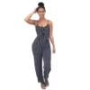 Summer European and American Large Size Women's Sexy Nightclub Stripe Sling Wide Leg Jumpsuit 2