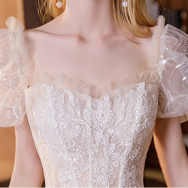 2023 New Queen Princess Party Dress Bridal Wedding Evening Dress French Elegant Women Short Sleeves Extra Large