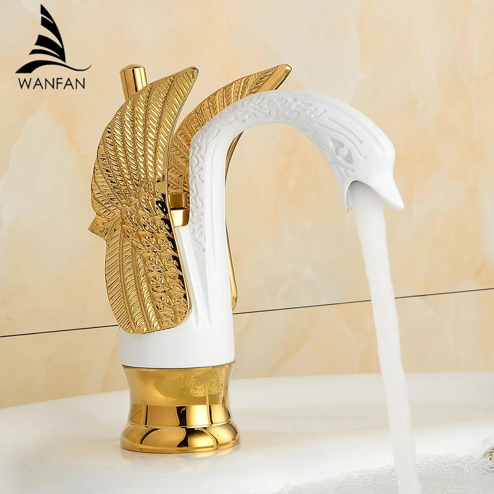 

Basin Faucets Design Swan Faucet Gold and White Plated Wash Basin Faucet Hotel Luxury Copper Gold Mixer Taps hot and cold Taps