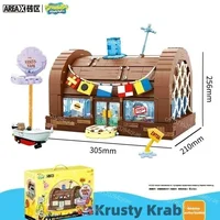 Spongebob building block cartoon Krusty Krab creative restaurant scene model Patrick Star assembly toy children's birthday gift 2