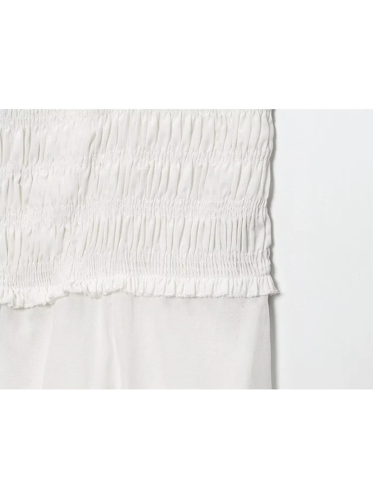 TFMLN Women Bow Tie Lace Up Dress Fashion Strap Folds Elastic High Waist Solid Color Temperament Summer New Holiday Style Dress