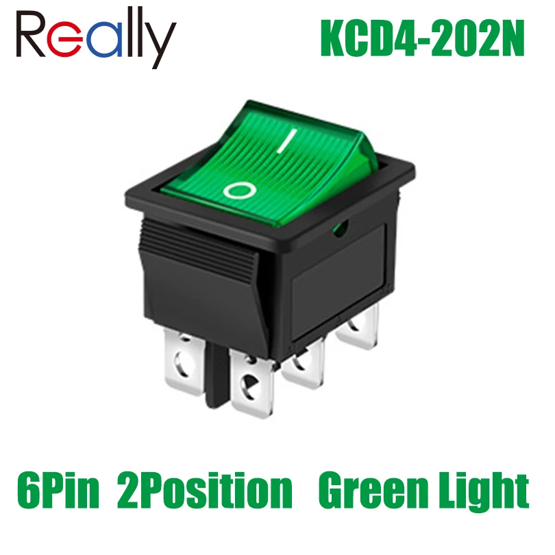 5 Stück KCD4-202N 203 6-Pin Boot-Wippschalter 31x25mm Ein/Aus-Steuertaste Grün Rot 220V Lichtschalter – Detail 7