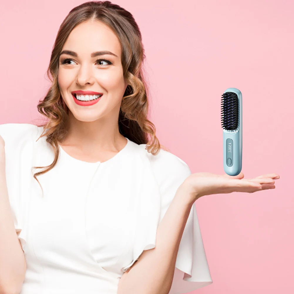 Straight Hair Comb Wireless Straightener Brush Hair Fast Heating Portable Hot Curling Device Rechargeable Electric Comb