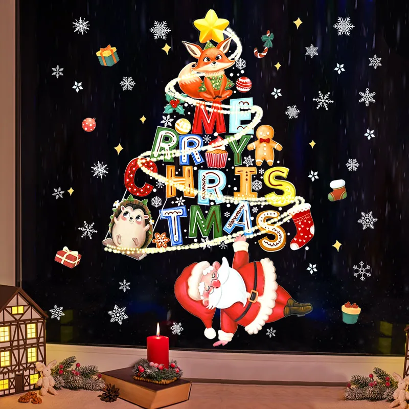 

Christmas Window Stickers Santa Claus Snowman Elk Xmas Tree Static Electricity Sticker Merry Christmas Decor for Home Wall Decal