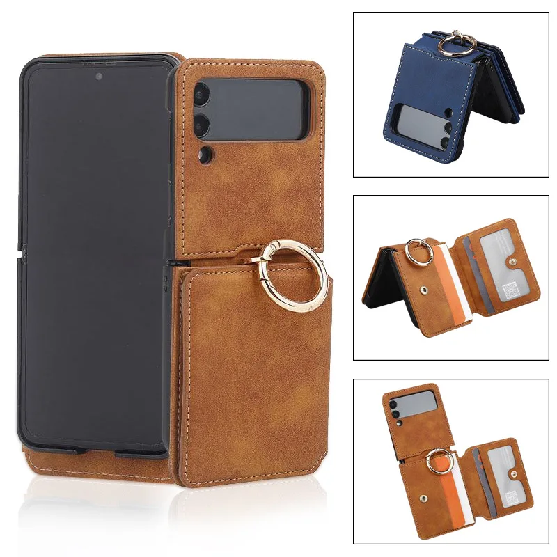 Shockproof Thin Card Slot Leather Case for Samsung Galaxy Z Flip 5 3 Flip5  Flip4 Flip 4 2 Flip2 Flip3 5G Protective Phone Cover - AliExpress