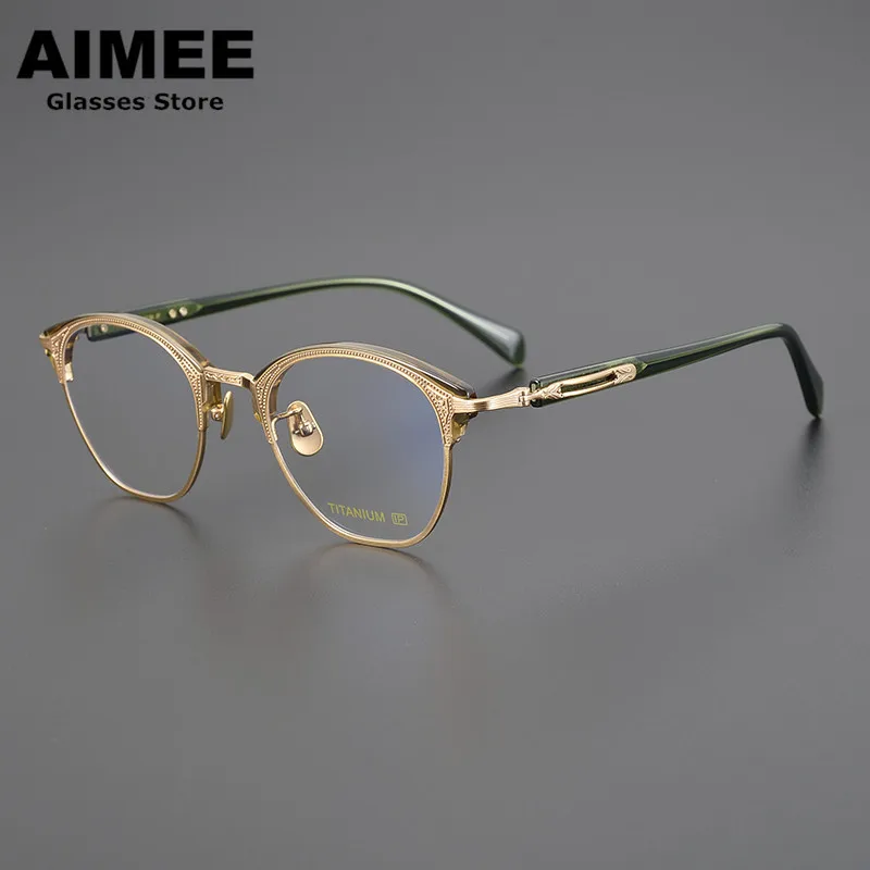 

Japanese Design Pure Titanium Glasses Frame Men Women Round Optical Eyeglasses Myopia Prescription Eyewear Blue Light Lenses
