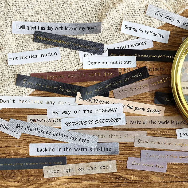 4pcs/pack Vintage Scrapbook Sticker Gold Foil Collage Junk Journal DIY Diary Phrase Words Inspirational Decor Stickers