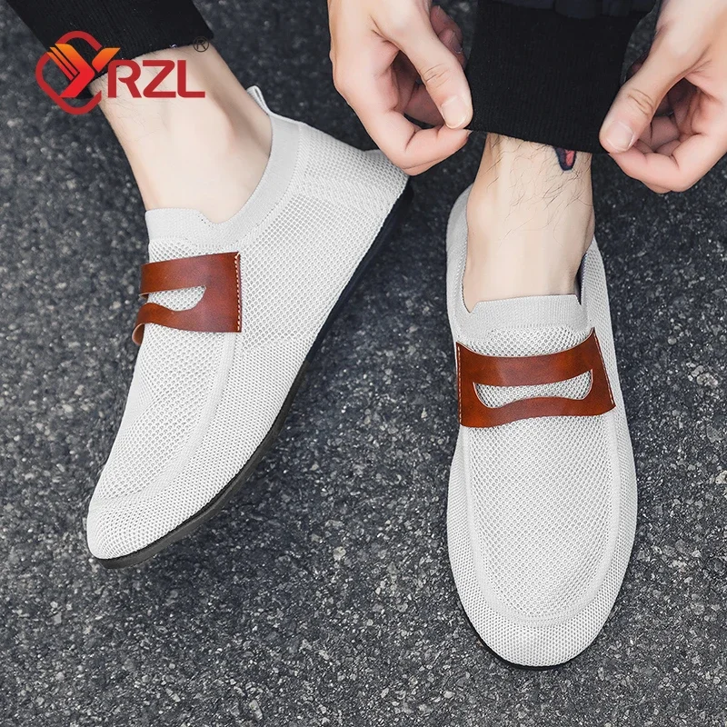 YRZL Men's Mesh Loafers Flat Shoes Breathable Slip...