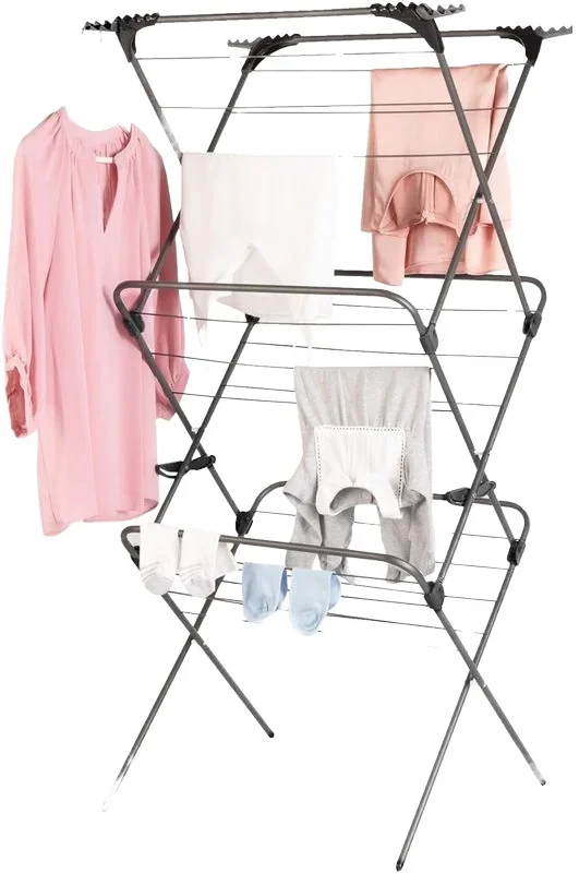 Extra-Slim 14M 3-Tier Concertina Stainless Steel Metal Laundry Clothes Dryer Airer for indoor Office and Bathroom Space 2