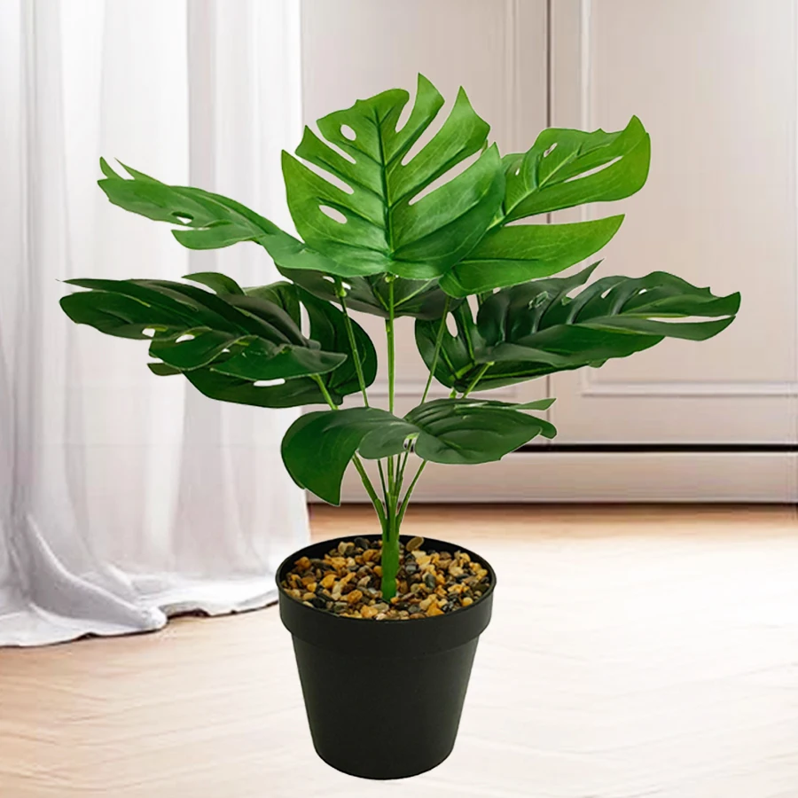 1 Plant of Very Realistic Green Artificial Monstera Tree Four-Season Evergreen Indoor and Outdoor Bonsai Cuttings Modern Minimalist Style Room Courtyard Porch Decoration Tropical Artificial Plants Without Flower Pots