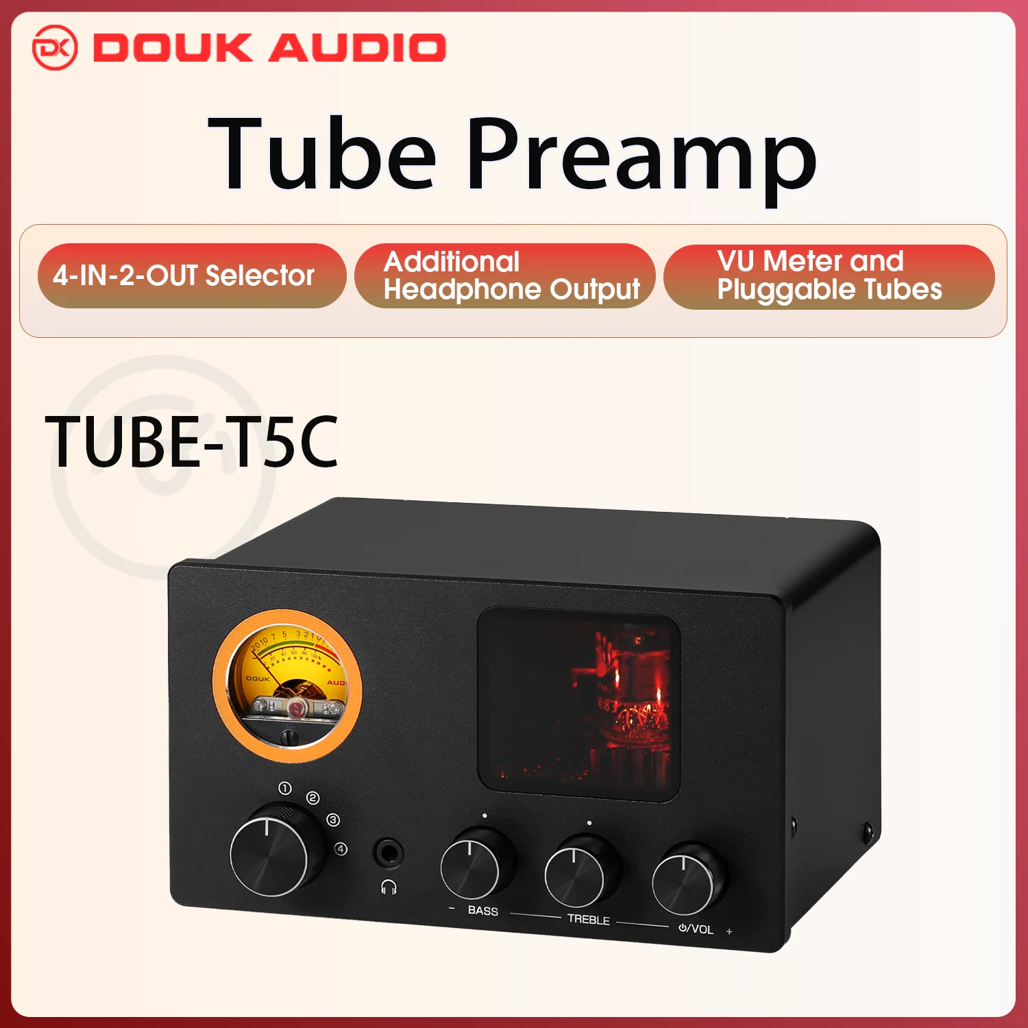 Douk Audio TUBE-T5C Stereo Valve Tube Preamplifier Mini 4-Way Audio ...