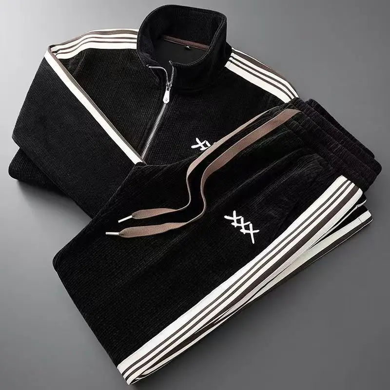 Autumn Winter warm sports Men Sets suit for men zipper stand-up collar cardigan jacket straight leg sweatpants two-piece set 2