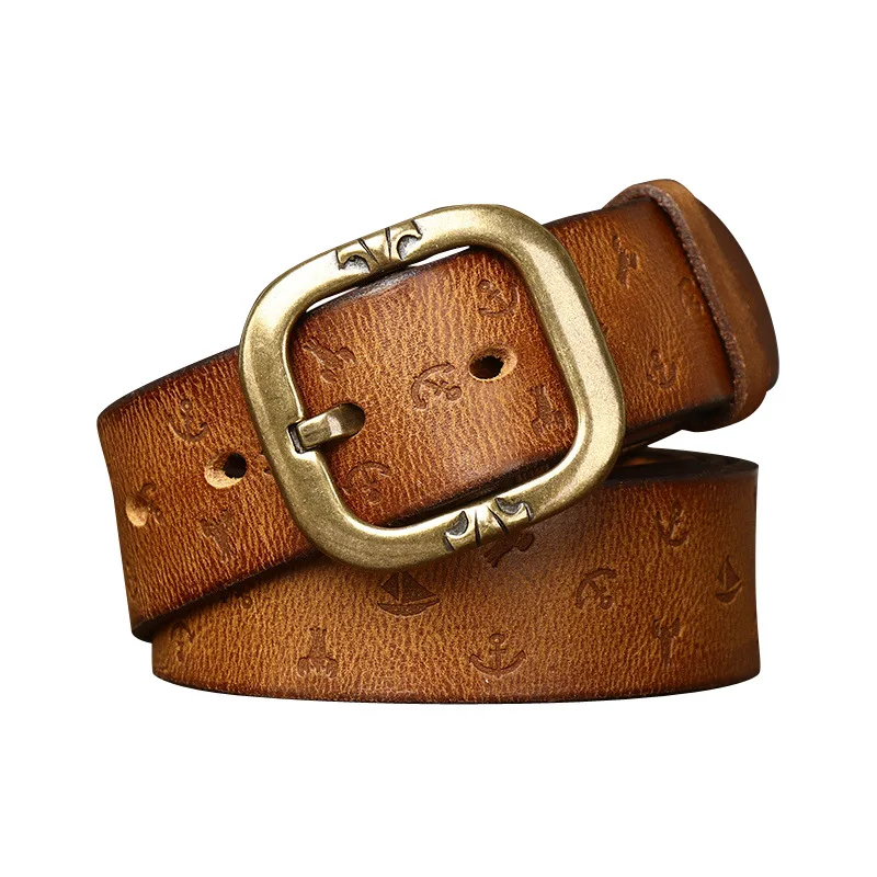 3.8CM Genuine Leather Belt for Men's Quality Alloy Automatic Buckle Print Strap Designer Cowboy Male Belt Man
