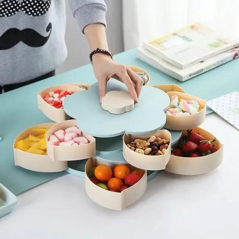 

Двухслойная коробка для конфет с лепестками, вращающаяся тарелка для фруктов в гостиную, настольный органайзер, креативные зеркальные коробки для хранения закусок, контейнер