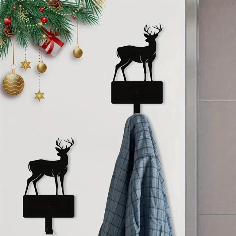 

1pc, Christmas Deer Metal Key Holder Hook,Scene Decor， Christmas Decoration, Wall Mounted Hanger Iron Bathroom Towel Hooks