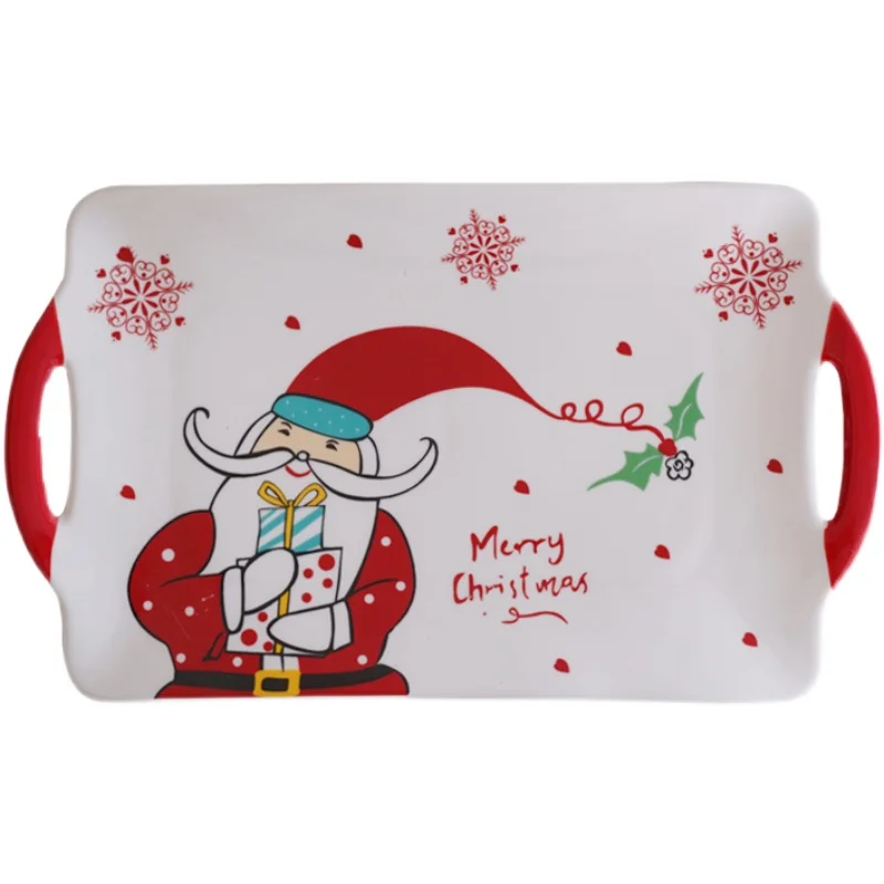 Christmas Tray European Style Cute Santa Claus Ceramic Double Ear Tray Assorted Cartoon Breakfast Plate