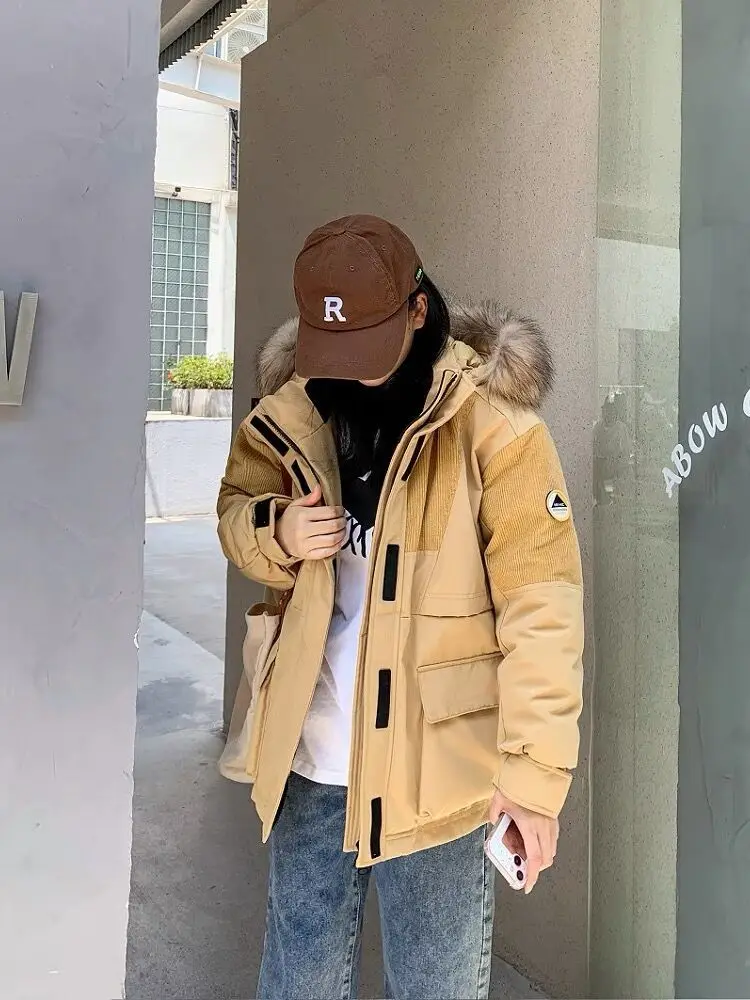 Winter Warm Down Jacket Women Clothing Fluffy Puffer Jackets Thick Down Coat Hooded Patchwork Korean Outerwear Parkas Loose New