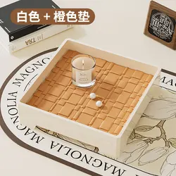 Elegant Vintage Leather Storage Tray for Aromatherapy and Decor (White - orange)
