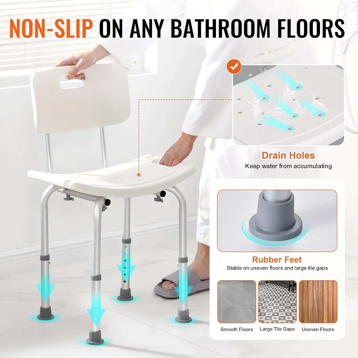 Shower Chair, Shower Seat with Back, Adjustable Height Stool, Chair for Inside Bathtub, Non-Slip Bathroom 3