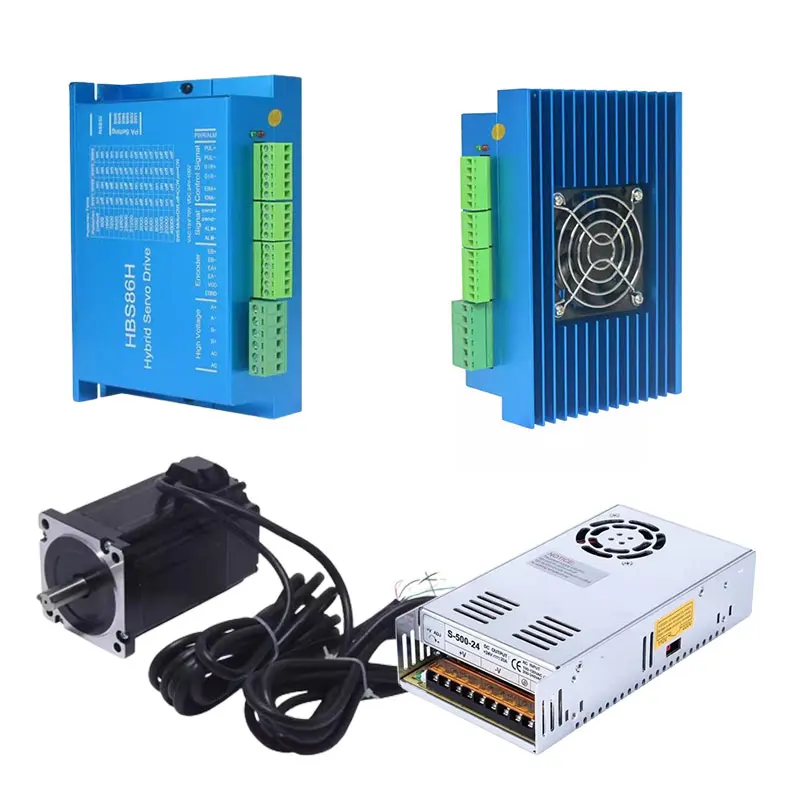 Stepper Motor Cnc Power Supply Module 3 Axis 4 Axis Nema34 4.5N-12N Closed Loop Stepper Motor Kit + HBS86H Two-Phase Motor Driver + 400W 60V CNC Power Supply