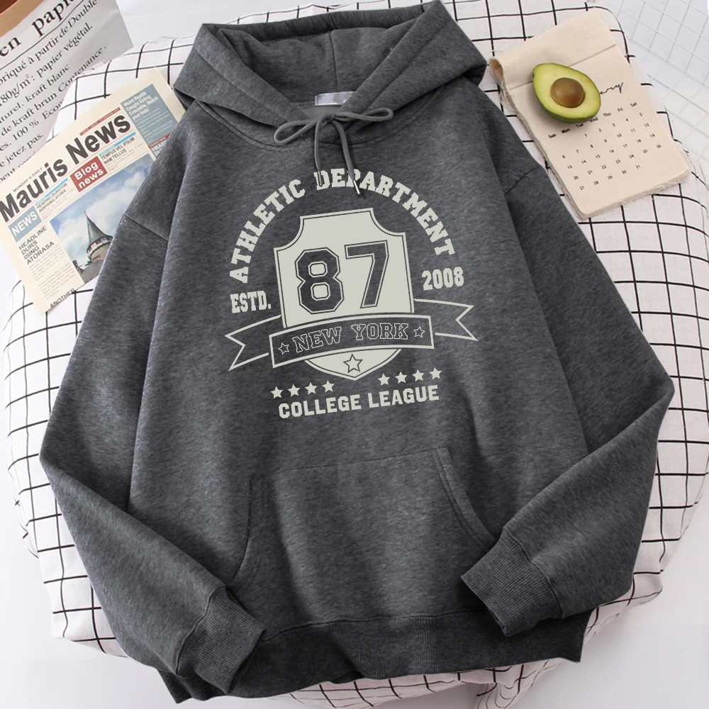 

New York 87 Estd.2008 College League Letter Hoodies Men'S Novelty Graphic Top Sport Loose Clothes Vintage Hat Rope Hoodie Mens