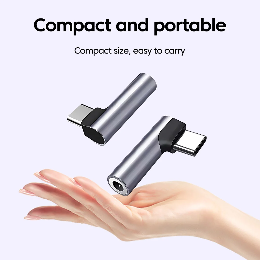 Elbow Type C to 3.5mm Jack Audio and Headphone Adapter with Voice Call Support