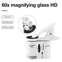 Universal Clip Microscope 60X LED Jewelry Magnifying Glass Cell Phone Clip Focusing Adjusted Pocket Microscope with UV Light 1