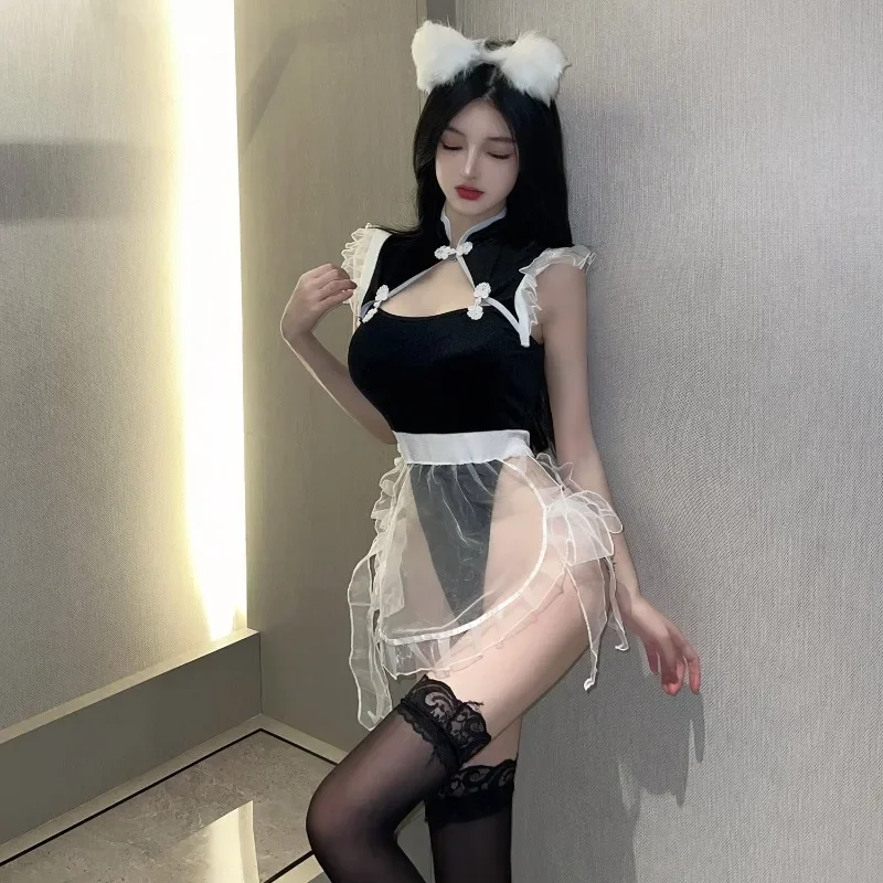 

Sexy Mesh Maid 18+ Splicing Uniform Skirt Jumpsuit Stripper Exotic Body Lingerine Outfit Adult Cosplay Anime Babydoll Bodysuit