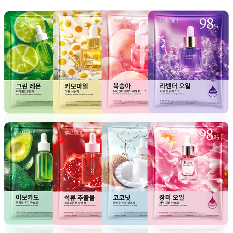 8pcs SADOER Fruits Face Mask Facial skincare Masks Moisturizing Anti Wrinkles Anti-aging Facial Masks Korean Skin Care Cosmetics