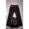 High Street Trendy Jeans White Thick Thread Buddha Religion Straight Casual Pants Men Wide Leg Pants  American Retro Style 2