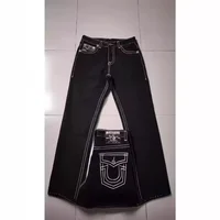 High Street Trendy Jeans White Thick Thread Buddha Religion Straight Casual Pants Men Wide Leg Pants  American Retro Style 2