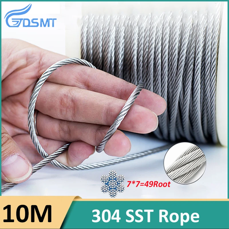 10Meter77SteelRopeWireCableClotheslineRustproof304Stainless