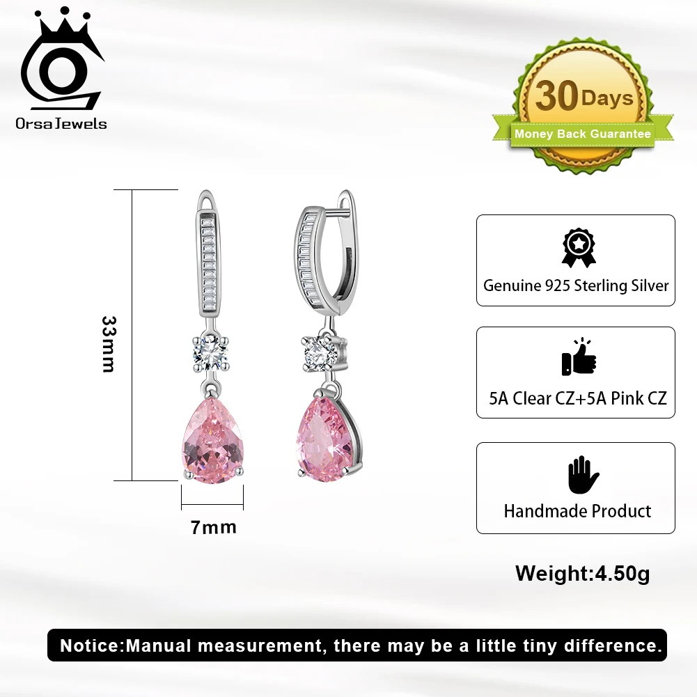Orecchini Pendenti In Argento 925 Con Zirconi Cubici 5A A Forma Di Pera E Cuore - Gioielli Donna Ipoallergenici, Placcati Oro Bianco, 4,2g, Confezione Regalo
