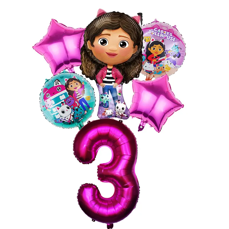 Gabby Dollhouse Balloons Set - 6pcs Cartoon Birthday Party Decorations