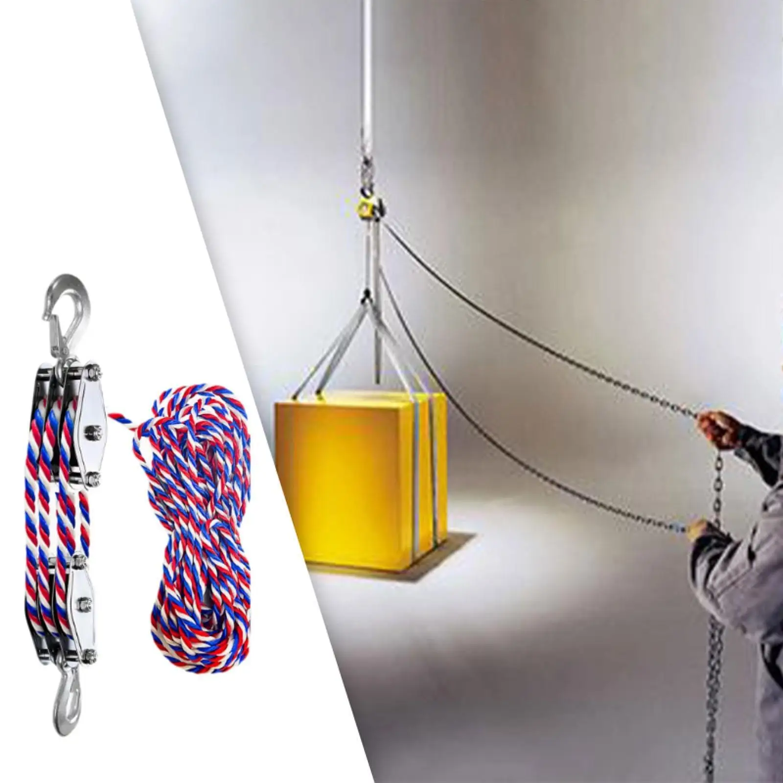 Block and Tackle Pulley System with 15 M Rope 1100lbs Rope Hoist Pulley System for Warehouse Lifting Objects Utility Accessories