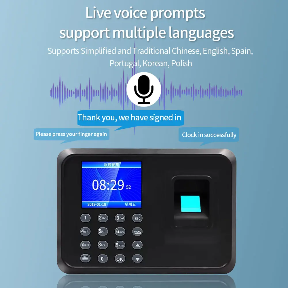 2.4 Inch A5 Biometric Time Attendance System USB Recorder Fingerprint Reader Employee Control Machine