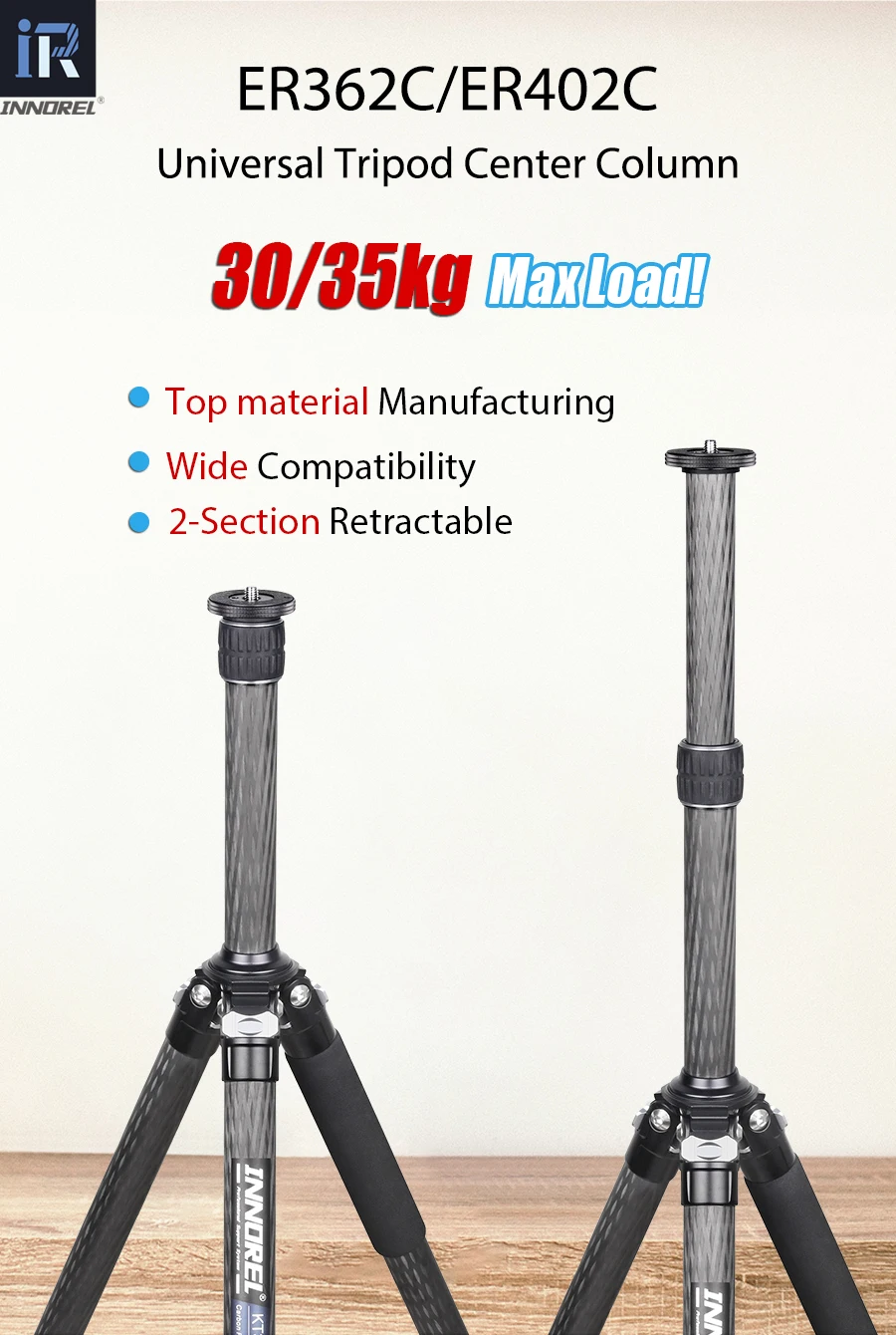 ER362C/ER402C Mid-Column Extension Pole Universal 10 Layers Carbon Fiber Tripod