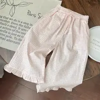 Ensembles de vêtements pour enfants, haut à manches courtes avec nœud + pantalon à jambes larges à carreaux, ensemble de 2 pièces, vêtements pour enfants en bas âge 2