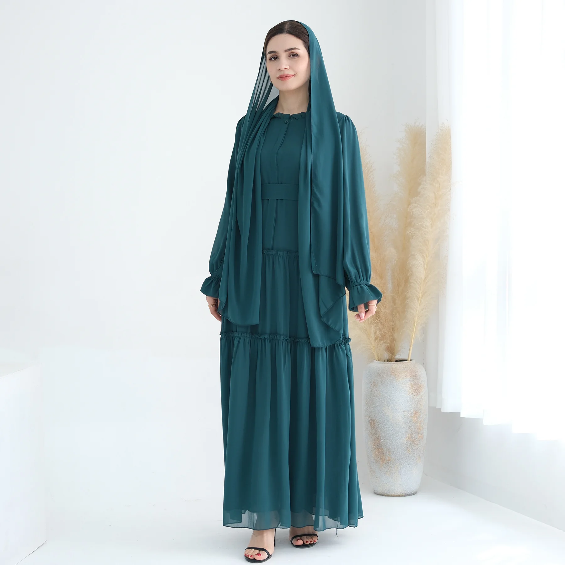 

Muslim Women Layer Maxi Dress Ramadan Eid Mubarak Djellaba Marocain Kaftan Dubai Turkey Robe Saudi Arabic Abaya Islamic Jalabiya