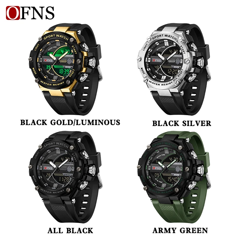Men's Waterproof LED Sport Watch with Alarm and Dual Time Display